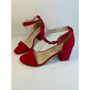 Torrid Two Strap Womens Size 10.5W Red Suede Open Toe Heeled Sandals Shoes